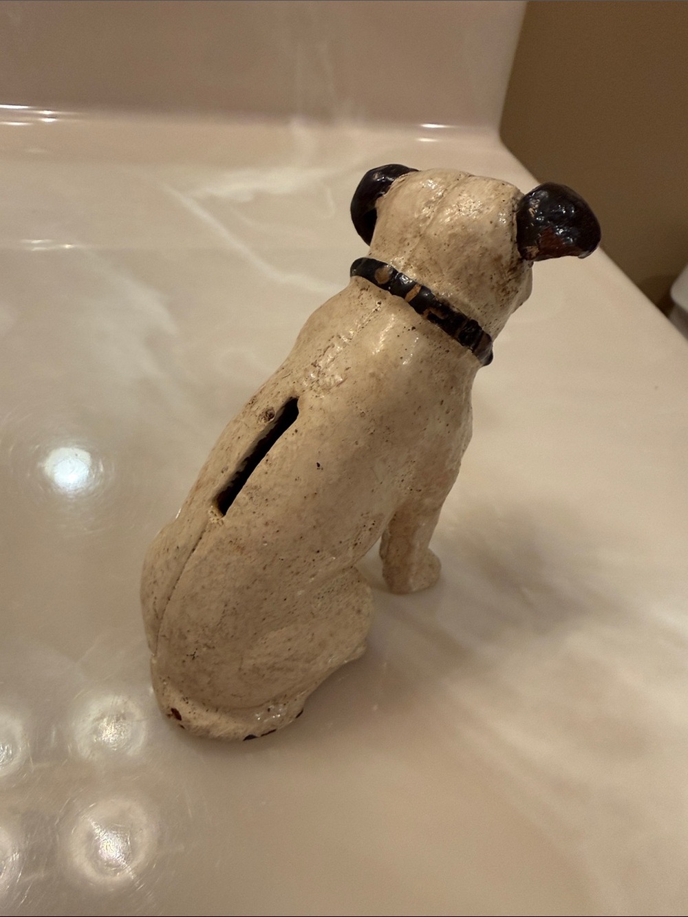 Vintage White and Black Metal Dog Coin Bank - Picture 2 of 6